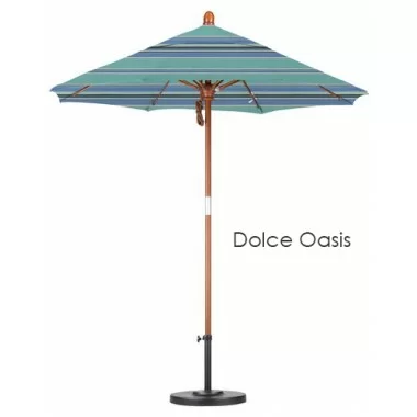 California Umbrella 7.5' Fiberglass Market Umbrella Pulley Open Marenti Wood - Sunbrella