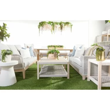Essentials For Living Wrap Outdoor Coffee Table - Taupe & White Flat Rope, Gray Teak - Lifestyle