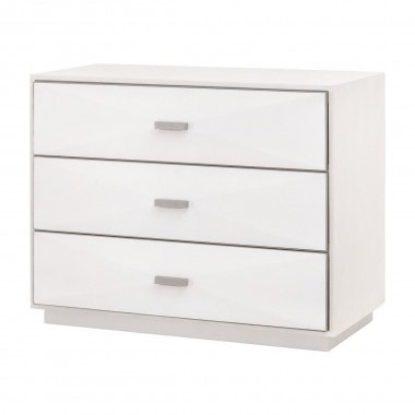 Essentials For Living Wynn Shagreen 3-Drawer Nightstand - Pearl Shagreen, Brushed Stainless Steel - Front Side Angle