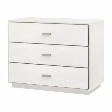 Essentials For Living Wynn Shagreen 3-Drawer Nightstand - Pearl Shagreen, Brushed Stainless Steel - Front Side Angle