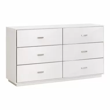 Essentials For Living Wynn Shagreen 6-Drawer Double Dresser - Pearl Shagreen, Brushed Stainless Steel - Front Side Angle