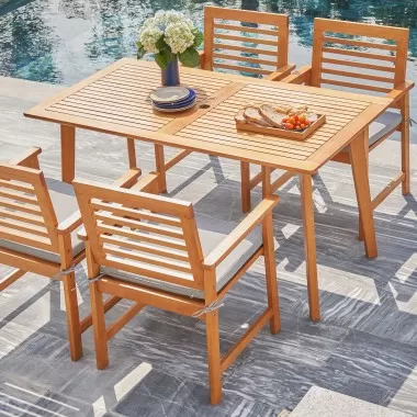 Vifah Waimea Honey Slatted Eucalyptus Wood Patio Dining Table, Front Angle