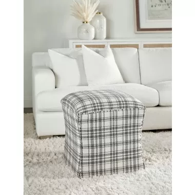 Essentials For Living York Ottoman in Performance Tartan Charcoal - Lifestyle