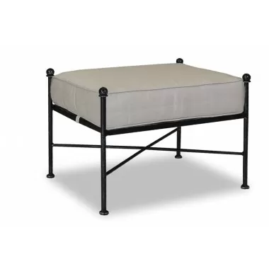 Provence Ottoman in Canvas Flax w/ Self Welt - Front Side Angle