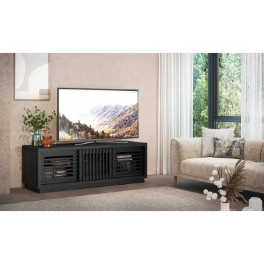 Furnitech Signature 64" Contemporary Rustic TV Stand Media Console in American White Oak with an Ebony Finish - Lifestyle