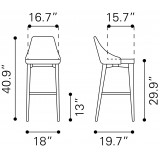Zuo Modern Moor Barstool in Beige - Dimension Sheet