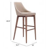 Zuo Modern Moor Barstool in Beige - With Dimension