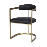 Mercana Hollyfield II Black Leather Seat Gold Iron Frame Dining Chair