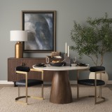 Mercana Hollyfield II Black Leather Seat Gold Iron Frame Dining Chair