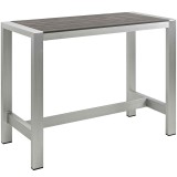 Modway Shore Outdoor Patio Aluminum Rectangle Bar Table - Silver Gray - Front Side Angle