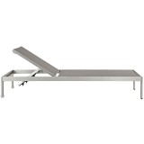 Modway Shore 2 Piece Outdoor Patio Aluminum Set - Silver Gray - Reclined Chaise in Front Angle