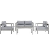 Modway Shore 6 Piece Outdoor Patio Aluminum Sectional Sofa Set - Silver Gray - Set in Front Angle