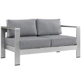 Modway Shore 6 Piece Outdoor Patio Aluminum Sectional Sofa Set - Silver Gray - Loveseat in Front Side Angle