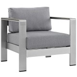 Modway Shore 6 Piece Outdoor Patio Aluminum Sectional Sofa Set - Silver Gray - Armchair in Front Side Angle