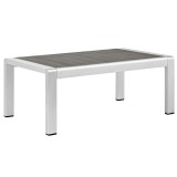 Modway Shore 6 Piece Outdoor Patio Aluminum Sectional Sofa Set - Silver Gray - Coffee Table in Front Side Angle