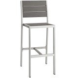 Modway Shore 7 Piece Outdoor Patio Aluminum Dining Set - Silver Gray - Armless Stool in Front Side Angle