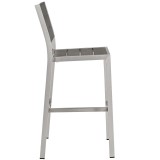 Modway Shore 7 Piece Outdoor Patio Aluminum Dining Set - Silver Gray - Armless Stool in Side Angle