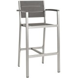 Modway Shore 7 Piece Outdoor Patio Aluminum Dining Set - Silver Gray - Stool in Front Side Angle