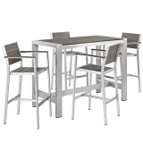 Modway Shore 5 Piece Outdoor Patio Aluminum Dining Set - Silver Gray - Set in Front Side Angle