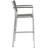 Modway Shore 5 Piece Outdoor Patio Aluminum Dining Set - Silver Gray - Stool in Side Angle