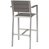 Modway Shore 5 Piece Outdoor Patio Aluminum Dining Set - Silver Gray - Stool in Back Side Angle
