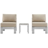 Modway Shore 3 Piece Outdoor Patio Aluminum Sectional Sofa Set - Silver Beige - Set in Front Angle