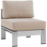 Modway Shore 3 Piece Outdoor Patio Aluminum Sectional Sofa Set - Silver Beige - Chair in Front Side Angle