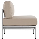 Modway Shore 3 Piece Outdoor Patio Aluminum Sectional Sofa Set - Silver Beige - Chair in Side Angle