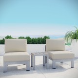 Modway Shore 3 Piece Outdoor Patio Aluminum Sectional Sofa Set - Silver Beige - Lifestyle