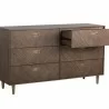 Sunpan Greyson Dresser in Smoke Acacia - Front Side Opened Angle - Sunpan Greyson Dresser in Smoke Acacia - Front Side Opened Angle