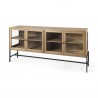 Mercan Arelius Light Brown Wood Black Metal Base w/ 4 Glass Cabinet Doors Sideboard