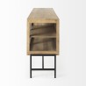 Mercan Arelius Light Brown Wood Black Metal Base w/ 4 Glass Cabinet Doors Sideboard Side