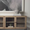 Mercan Arelius Light Brown Wood Black Metal Base w/ 4 Glass Cabinet Doors Sideboard