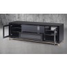Furnitech Signature Home 78" Contemporary Ebony Oak TV Stand Media Console with Gold Steel Base - Front Side Opened Angle