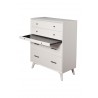 Alpine Furniture Flynn Mid Century Modern 4 Drawer Multifunction Chest w/Pull Out Tray, White - Front Side Opened Angle