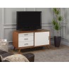 Alpine Furniture Flynn Small TV Console, Acorn/White - Front Side Angle - Lifestyle