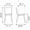 Zuo Modern Jericho Dining Chair in Gray - Dimensions Sheet