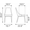 Zuo Modern Moor Dining Chair in Dark Gray - Dimensions Sheet