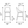 Zuo Modern Moor Counter Stool in Dark Gray - Dimension Sheet