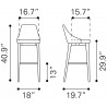 Zuo Modern Moor Barstool in Beige - Dimension Sheet