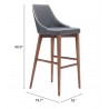 Zuo Modern Moor Barstool in Dark Gray - With Dimensions
