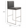 Zuo Modern Genoa Barstool Gray - With Dimensions