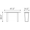 Zuo Modern Atlas Console Table White and Gold - Dimension Sheet