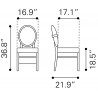Zuo Modern Regents Dining Chair Walnut and Light Gray - Dimension Sheet