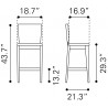 Zuo Modern Ambrose Barstool Walnut and Dark Gray - Dimensions Sheet