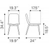 Zuo Modern Tangiers Dining Chair in White - Dimension Sheet