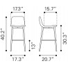 Zuo Modern Tangiers Barstool in Taupe - Dimension Sheet