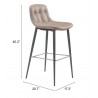 Zuo Modern Tangiers Barstool in Taupe - With DImensions