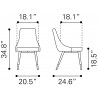 Zuo Modern Piccolo Dining Chair in Pink - Dimension Sheet