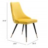 Zuo Modern Piccolo Dining Chair in Yellow - With DImensions